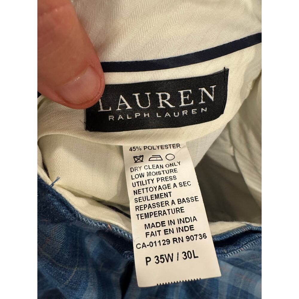 NWT Lauren Ralph Lauren LRL Pants Men 35 x 30 ultra flex Blue Plaid Linen Blend - Picture 4 of 6